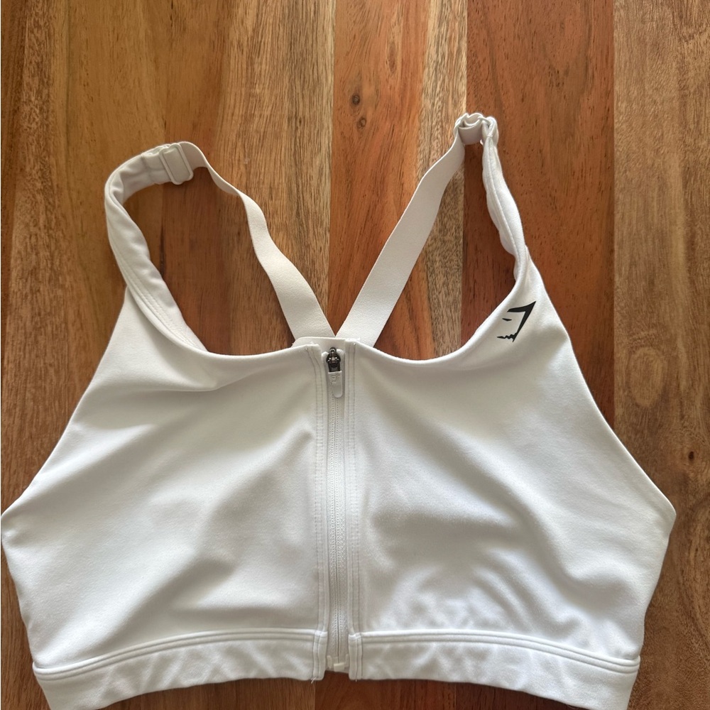 Gym shark White Zip-Front Sports Bra
